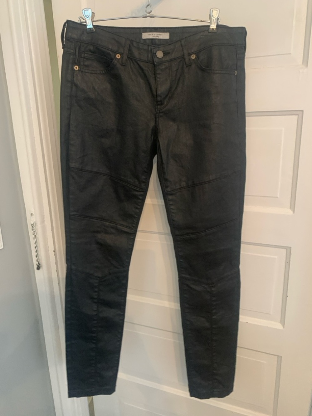 Rich & Skinny Black Coated Skinny Jeans with Gray Inner Lining